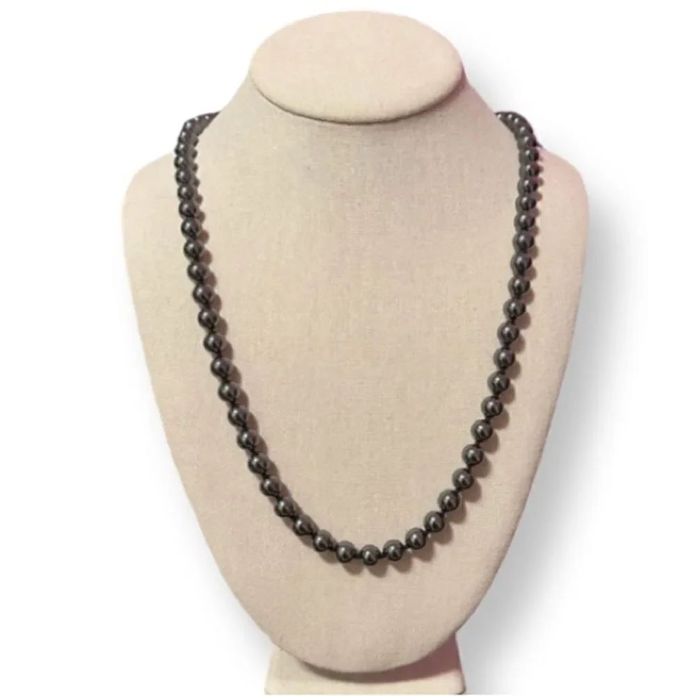 Long Hematite Bead Necklace